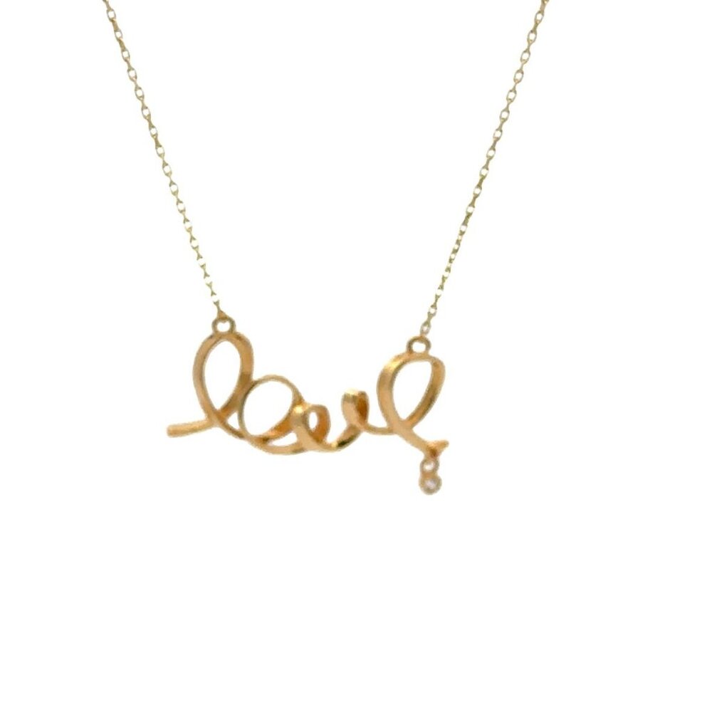 18K Gold Necklace Chain 16.5 inches Love Charm Cubic Zirconia 2.13 grams